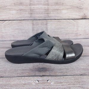 Cloud Steppers by Clarks Womens Pewter Gray Slip On Slides Sandals Size 8 M.